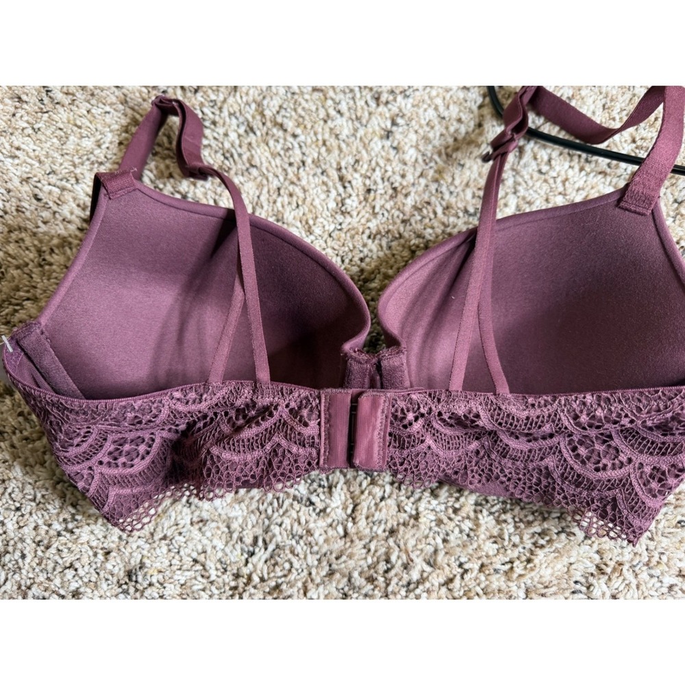Auden NWT Burgundy Mist Lace Push Up Bra 34C Plum Purple Feminine T-Shirt - Picture 7 of 8
